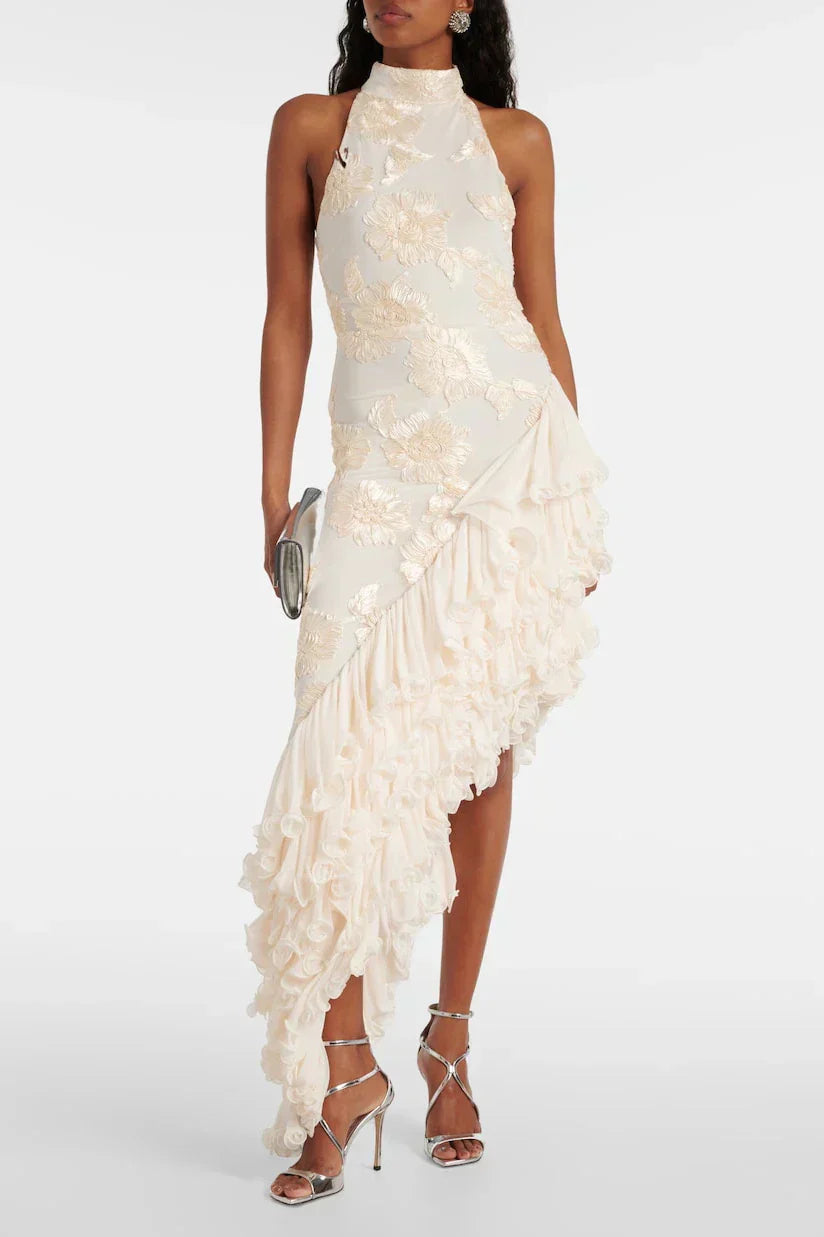 Karen - Floral Appliqué Maxi Dress for Special Occasions