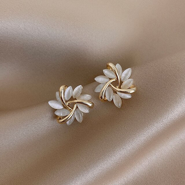 Opal Earrings in Gold and White