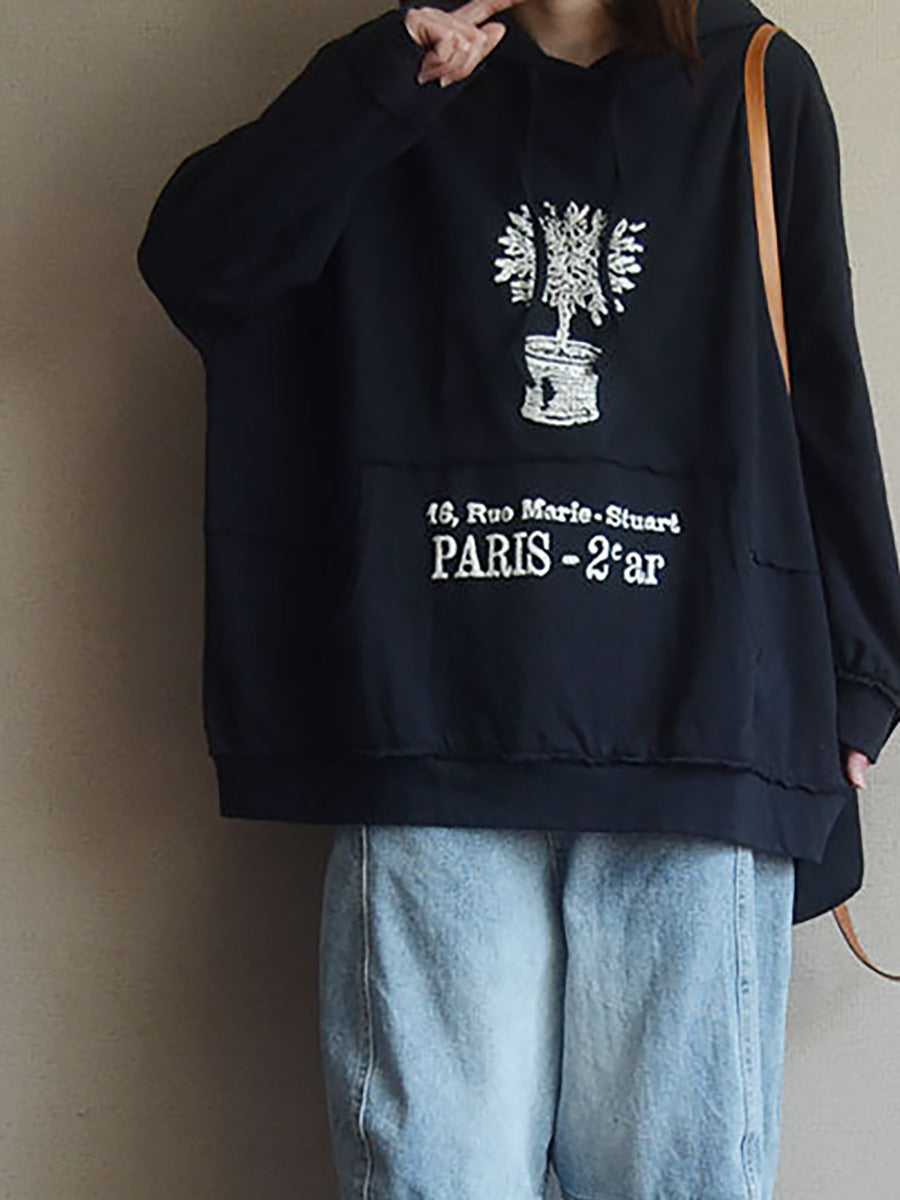 Women's Hooded Sweatshirt | Plant Print & Front Pocket 2