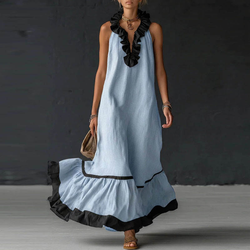 RUFFLED V-NECK MAXI DRESS 1