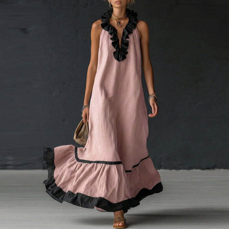 RUFFLED V-NECK MAXI DRESS 2