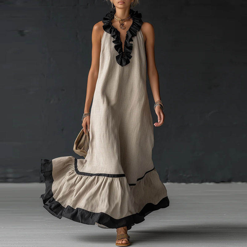 RUFFLED V-NECK MAXI DRESS 3