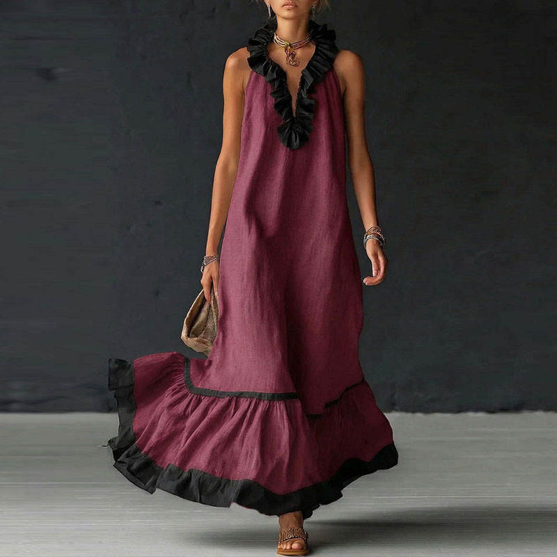 RUFFLED V-NECK MAXI DRESS 4