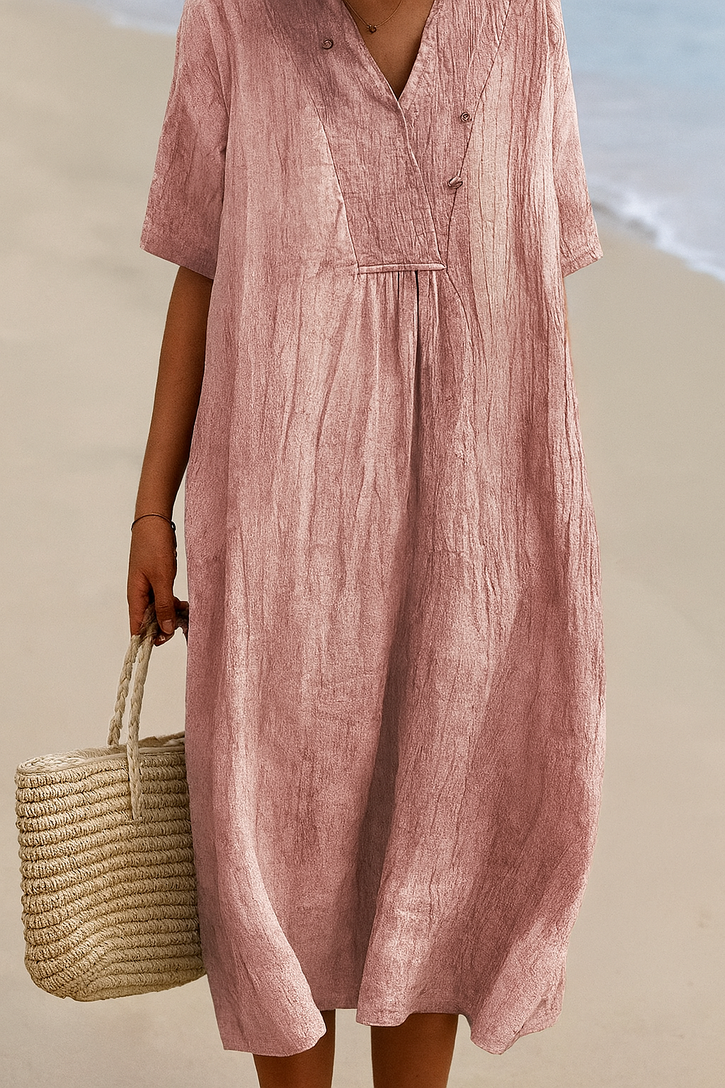 Relaxed Beach Dress with V‑Neck and  Short Sleeves 4
