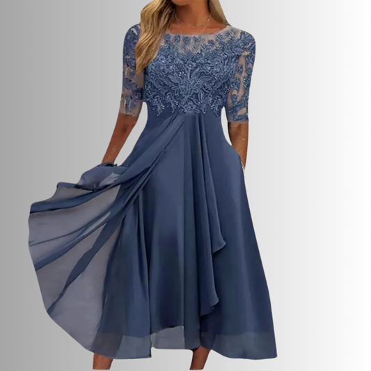 Women's Summer Midi Dress | Lace Bodice Flowy Skirt