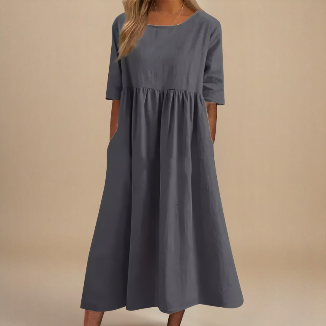 Rosie | Midi Dress Linen Half-Sleeve Gathered Waist Relaxed 1