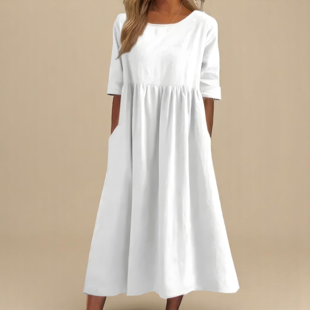 Rosie | Midi Dress Linen Half-Sleeve Gathered Waist Relaxed 5