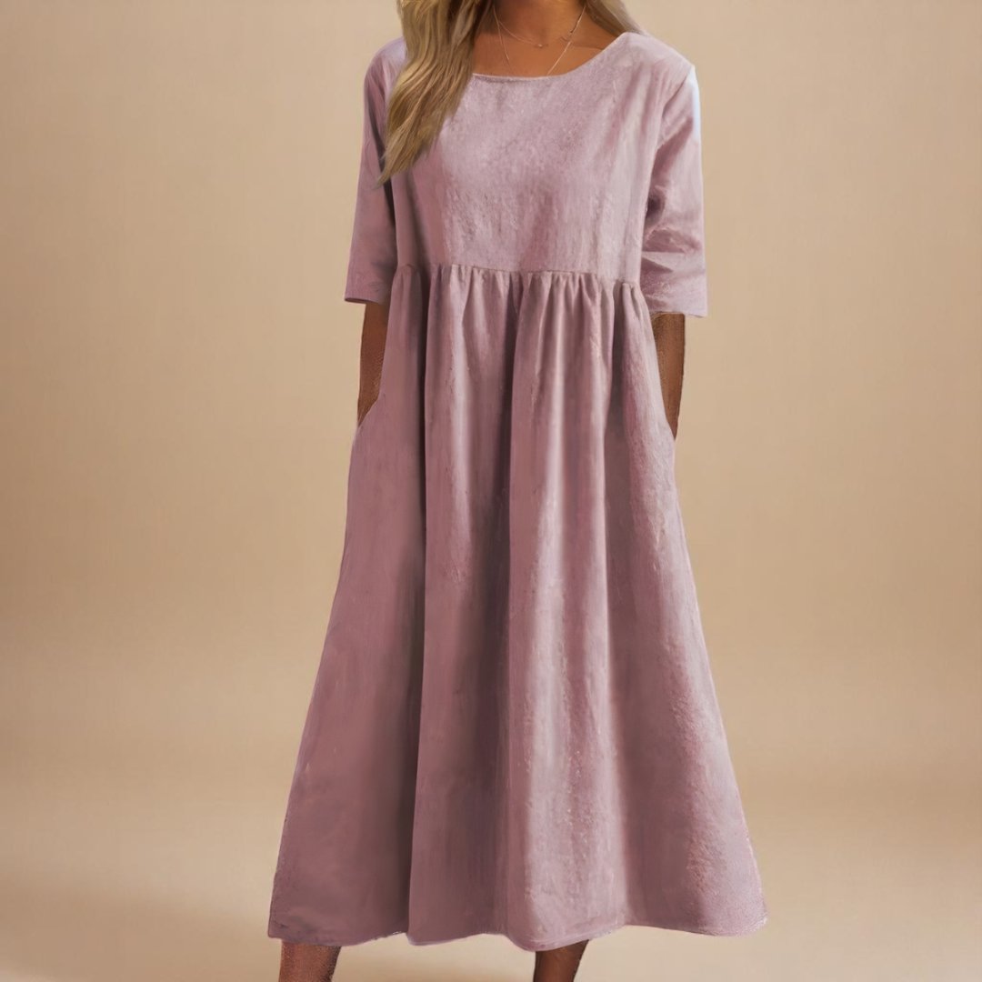 Rosie | Midi Dress Linen Half-Sleeve Gathered Waist Relaxed 6