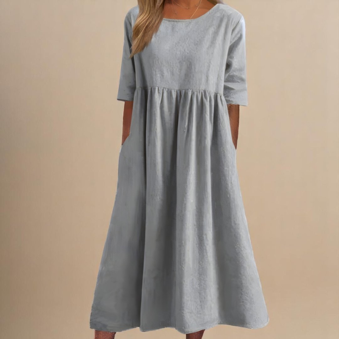 Rosie | Midi Dress Linen Half-Sleeve Gathered Waist Relaxed 7