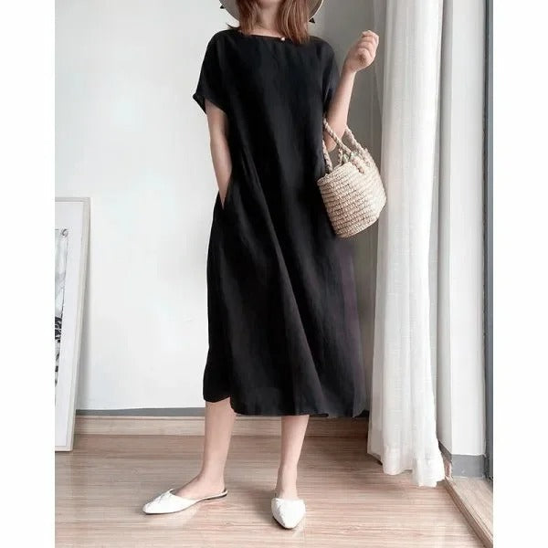 Rosie | Women's Linen Short Sleeve Midi Dress 0