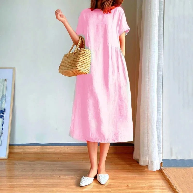 Rosie | Women's Linen Short Sleeve Midi Dress 3