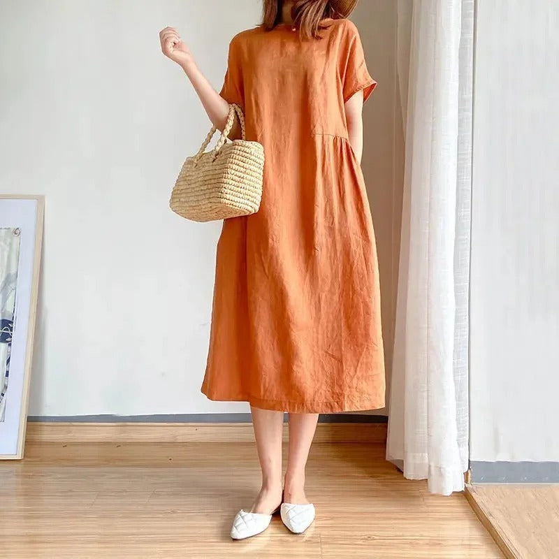 Rosie | Women's Linen Short Sleeve Midi Dress 4