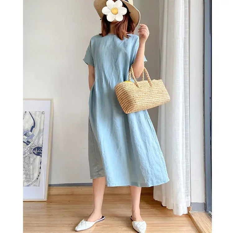 Rosie | Women's Linen Short Sleeve Midi Dress 5
