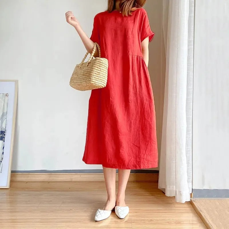 Rosie | Women's Linen Short Sleeve Midi Dress 6