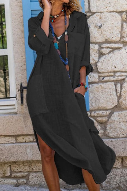 Rosie | Women's Oversized Linen Midi Evening Gown Shirt Dress 0