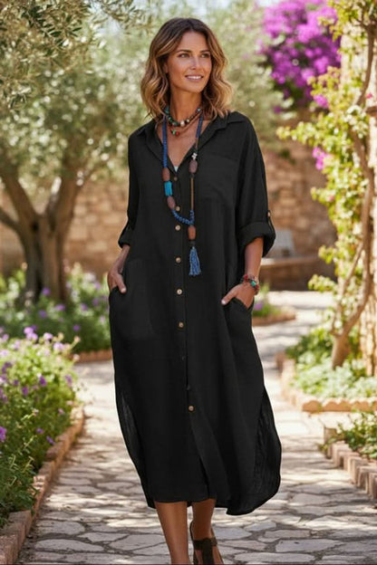 Rosie | Women's Oversized Linen Midi Evening Gown Shirt Dress 1