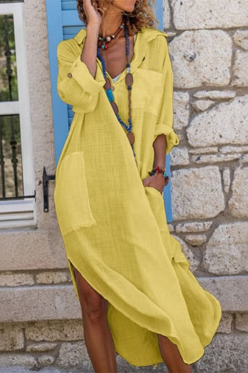 Rosie | Women's Oversized Linen Midi Evening Gown Shirt Dress 4