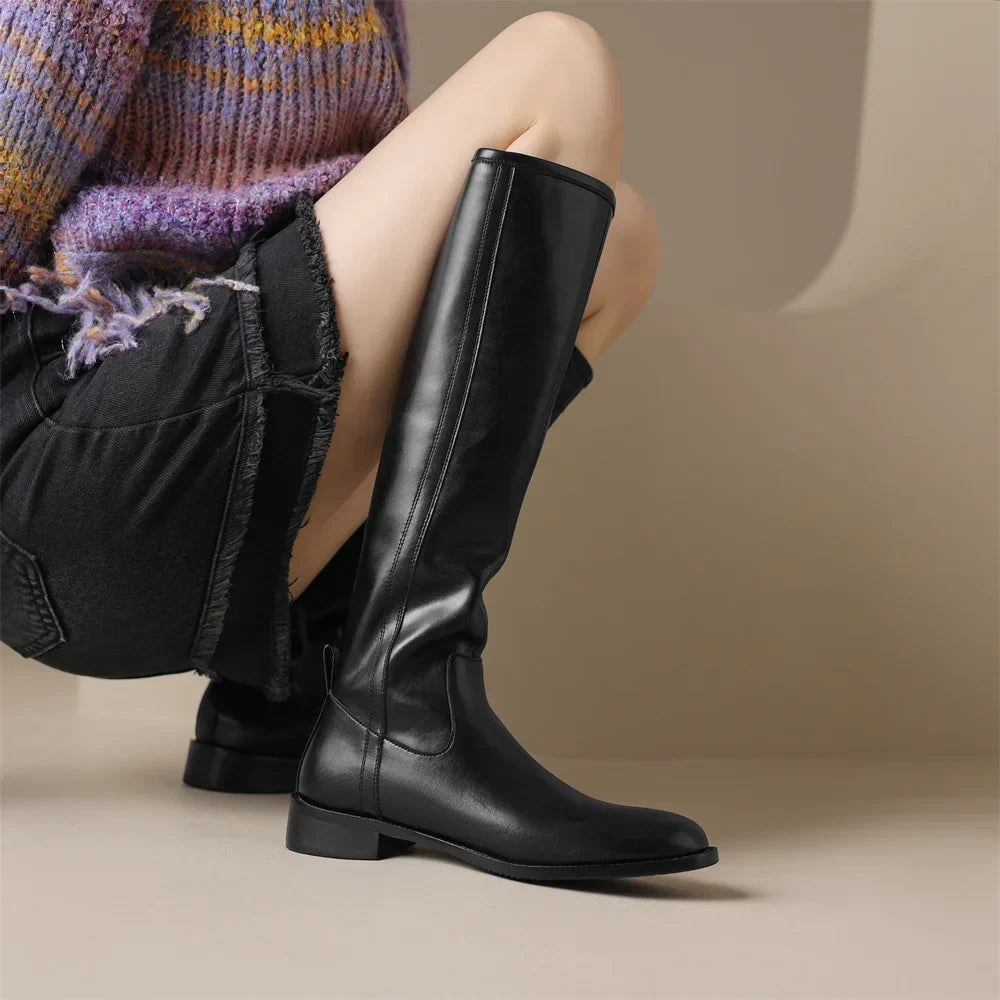 Women's Knee-High Boots | Elegant Almond Toe & Low Heel