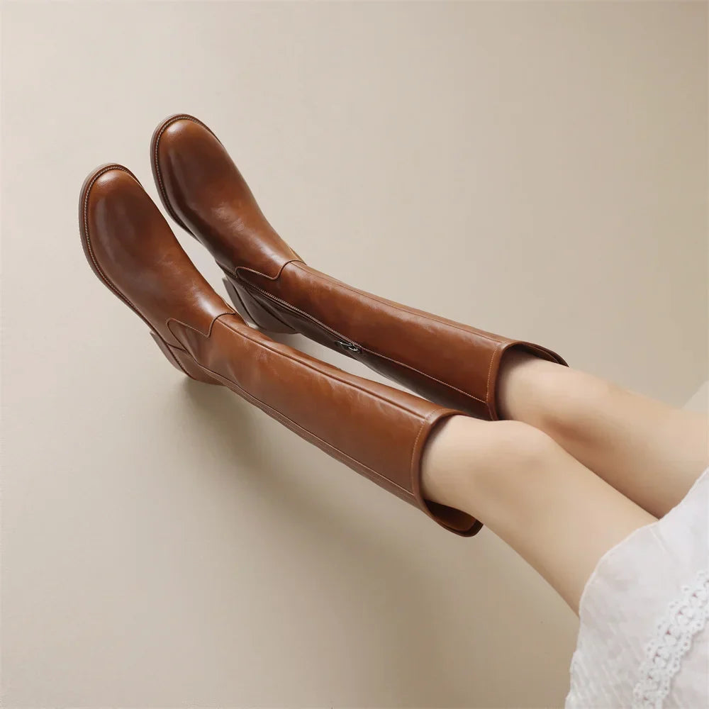 Women's Knee-High Boots | Elegant Almond Toe & Low Heel