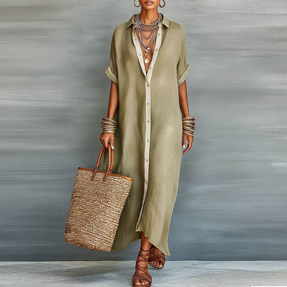 SHORT SLEEVE BUTTON-DOWN MAXI SHIRT DRESS 0