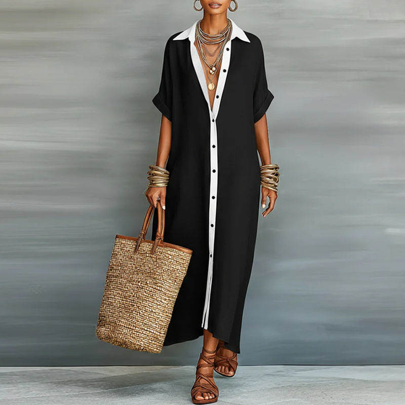 SHORT SLEEVE BUTTON-DOWN MAXI SHIRT DRESS 1