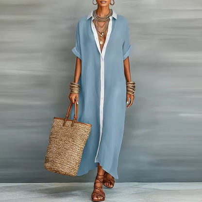 SHORT SLEEVE BUTTON-DOWN MAXI SHIRT DRESS 2