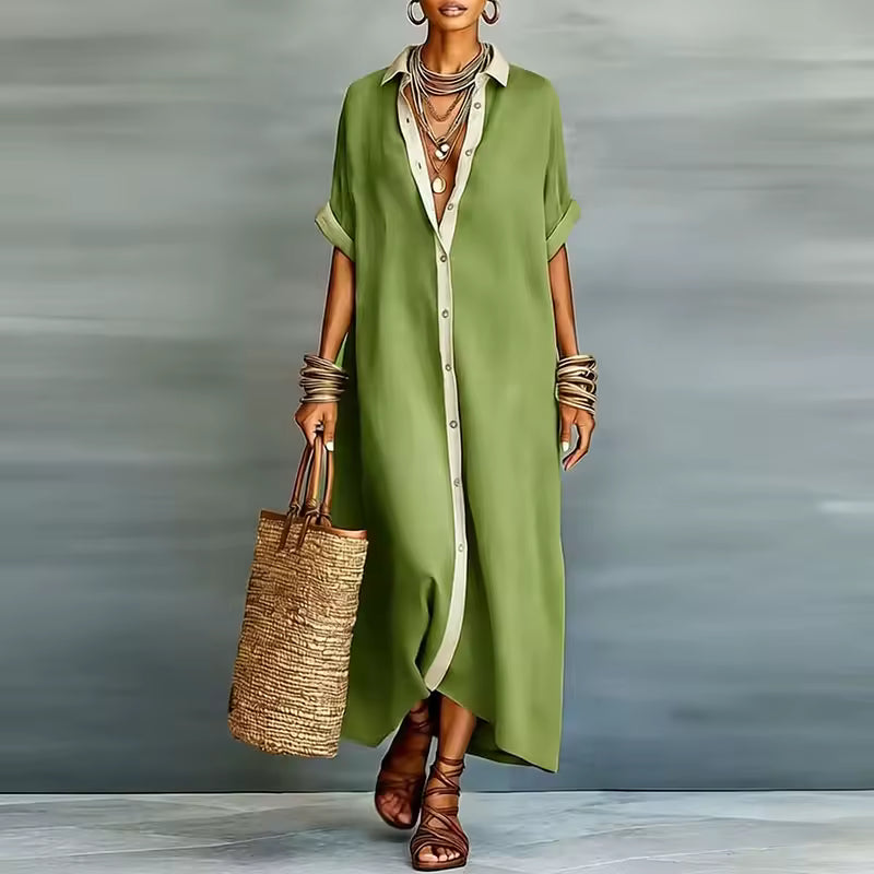SHORT SLEEVE BUTTON-DOWN MAXI SHIRT DRESS 4