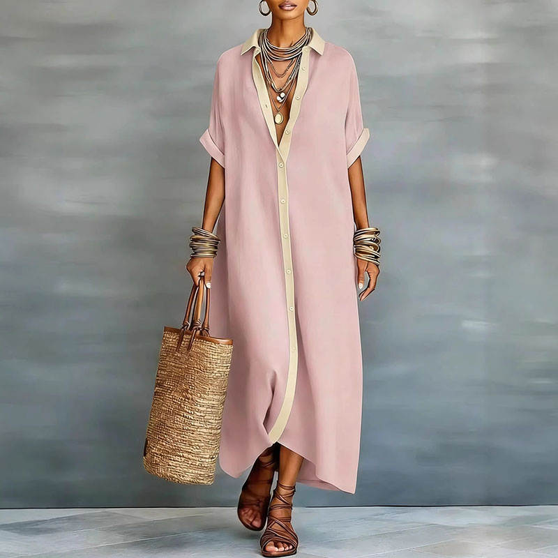 SHORT SLEEVE BUTTON-DOWN MAXI SHIRT DRESS 5