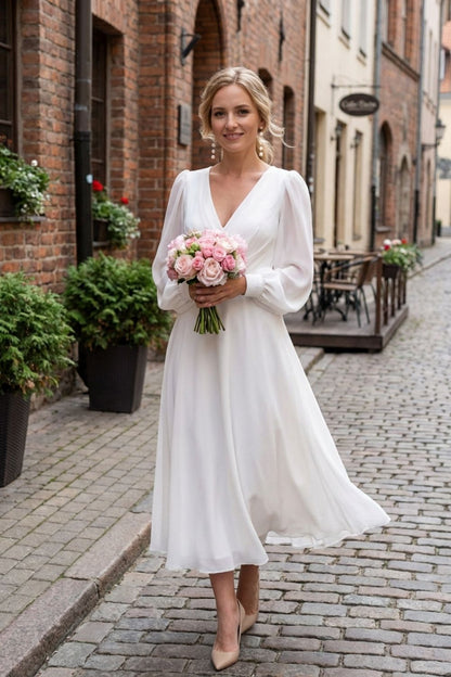 Women's Midi Dress | V-Neck & Long Sleeve 4