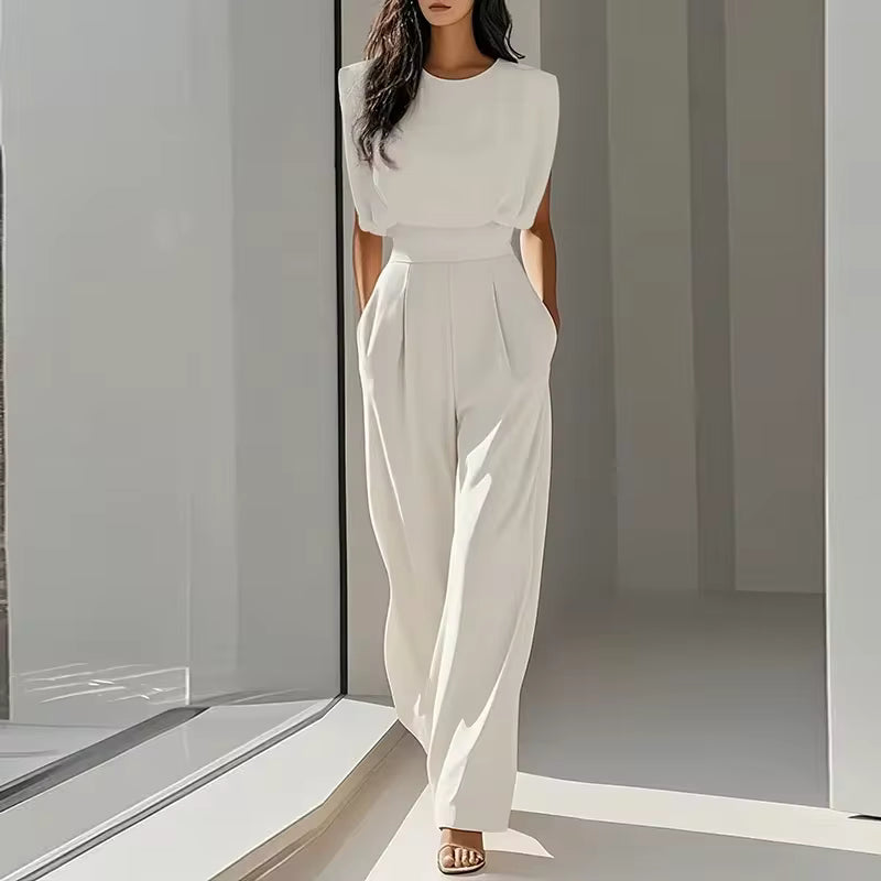 SLEEVELESS ROUND NECK JUMPSUIT WITH BELT 0