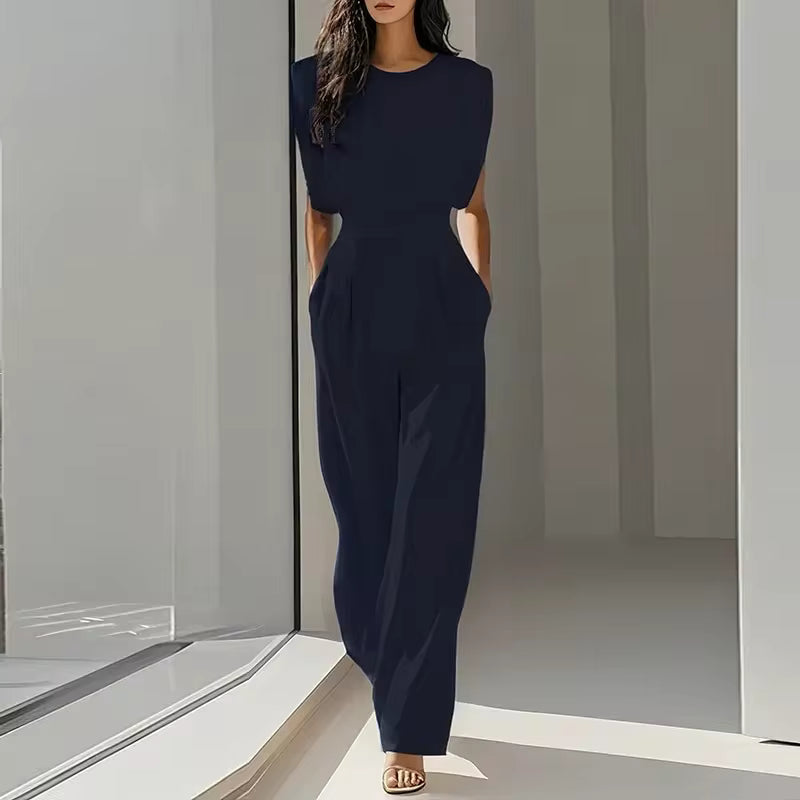 SLEEVELESS ROUND NECK JUMPSUIT WITH BELT 2