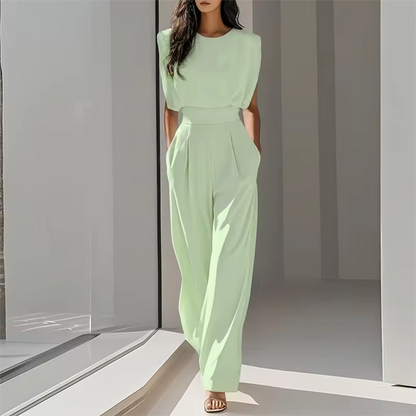 SLEEVELESS ROUND NECK JUMPSUIT WITH BELT 3