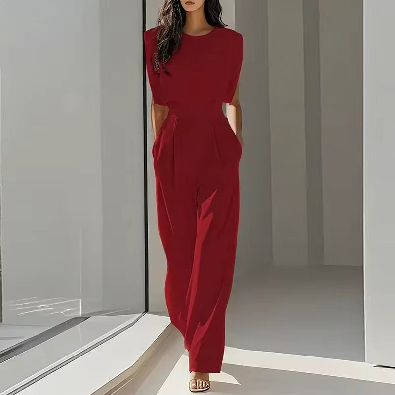 SLEEVELESS ROUND NECK JUMPSUIT WITH BELT 4