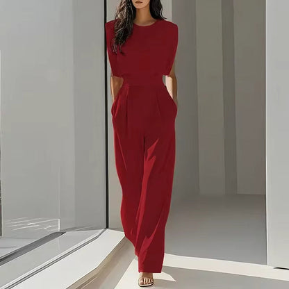 SLEEVELESS ROUND NECK JUMPSUIT WITH BELT 4