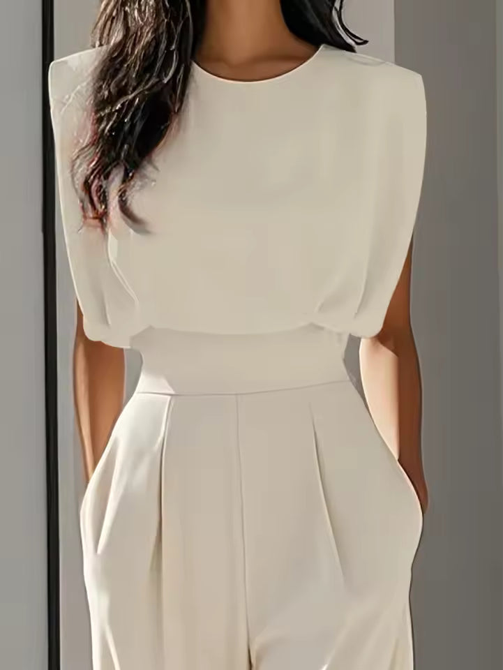 SLEEVELESS ROUND NECK JUMPSUIT WITH BELT 5