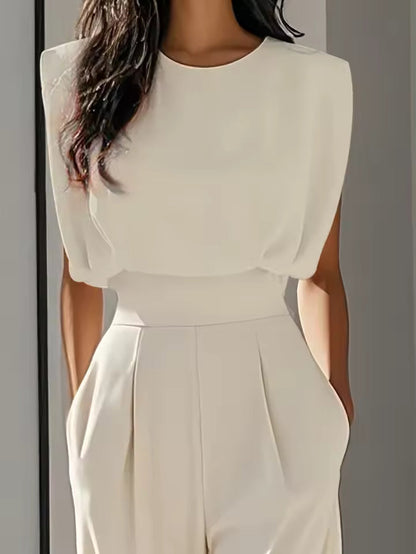 SLEEVELESS ROUND NECK JUMPSUIT WITH BELT 5