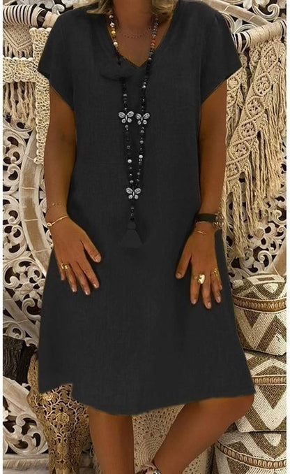 Scarlett | Linen V-Neck A-Line Mini Dress Short Sleeve Summer 2