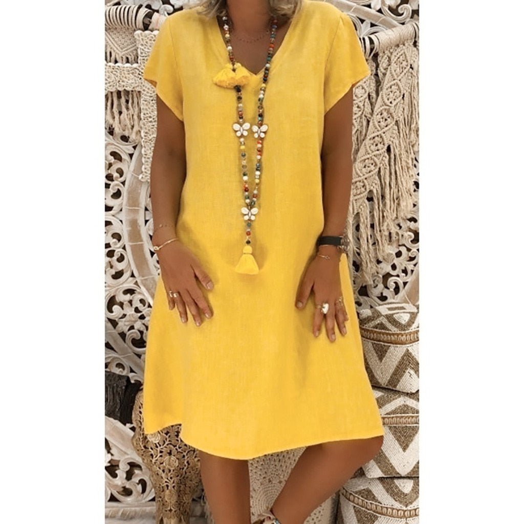 Scarlett | Linen V-Neck A-Line Mini Dress Short Sleeve Summer 3