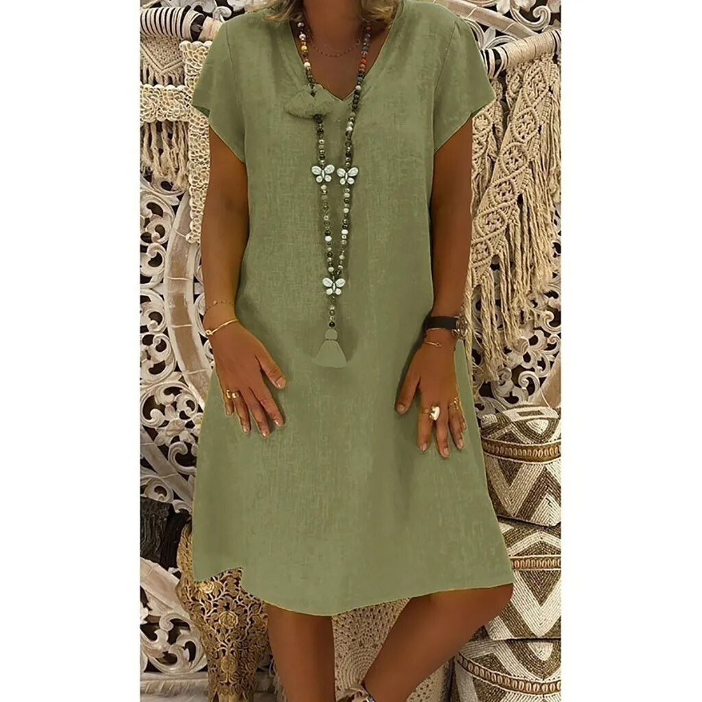 Scarlett | Linen V-Neck A-Line Mini Dress Short Sleeve Summer 5