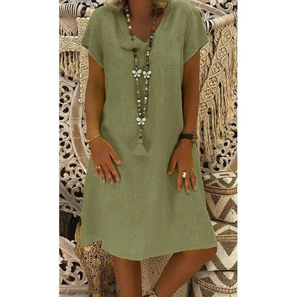 Scarlett | Linen V-Neck A-Line Mini Dress Short Sleeve Summer 5