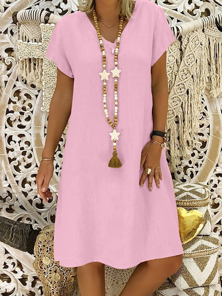 Scarlett | Linen V-Neck A-Line Mini Dress Short Sleeve Summer 6