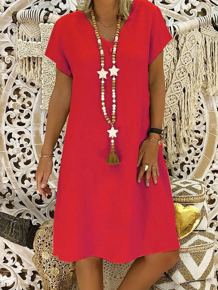 Scarlett | Linen V-Neck A-Line Mini Dress Short Sleeve Summer 7