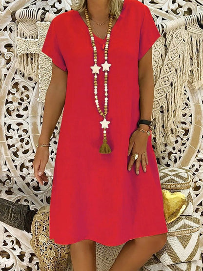 Scarlett | Linen V-Neck A-Line Mini Dress Short Sleeve Summer 7