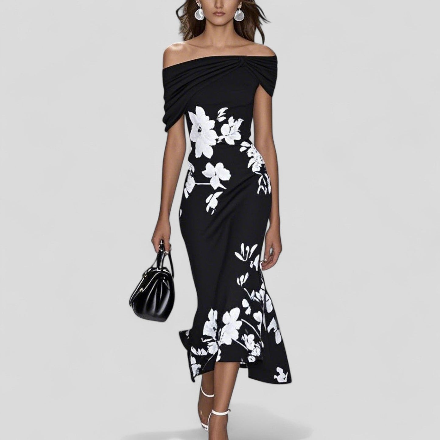 Scarlett | Midi Dress Off-Shoulder Floral Print Bodycon Ruffle Hem 2