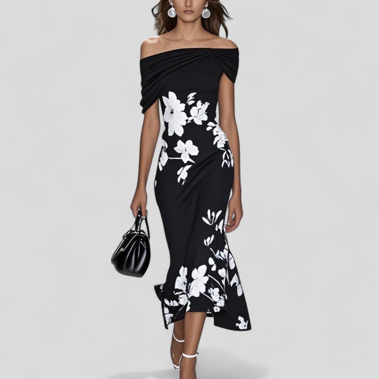 Scarlett | Midi Dress Off-Shoulder Floral Print Bodycon Ruffle Hem 2