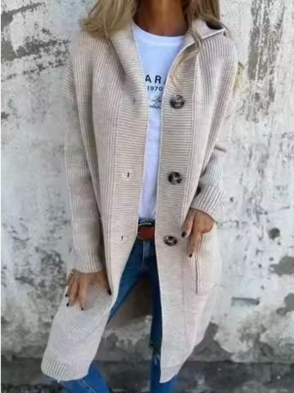 Women's Longline Knitted Cardigan | Hooded & Button Front 2