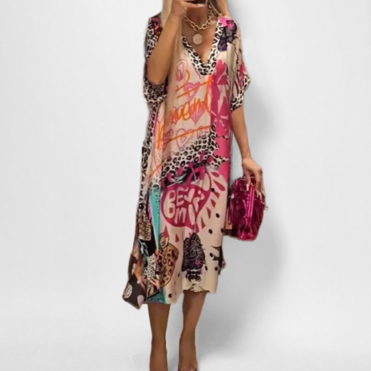 Sienna | Women's Graphic Print V-Neck Swing Tunic Dress 1