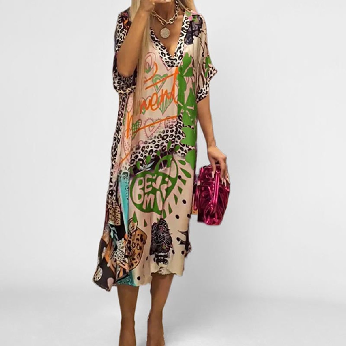 Sienna | Women's Graphic Print V-Neck Swing Tunic Dress 3
