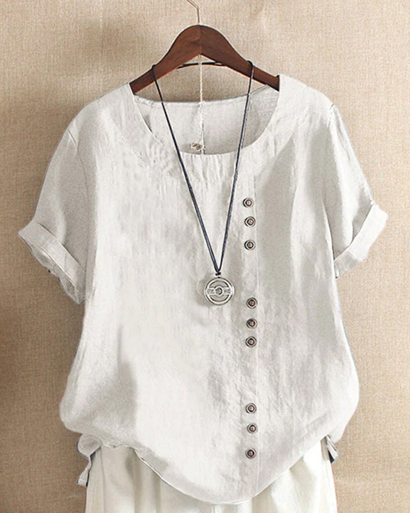 Sienna | Women's Linen Tunic Top Button Front Short Sleeve Casual 0