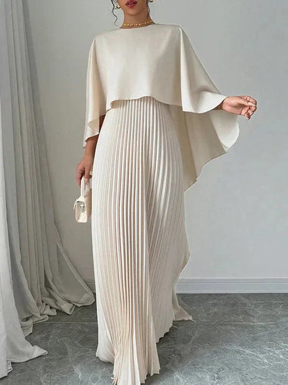 Sienna | Women's Satin Cape Pleated Maxi Dress 0